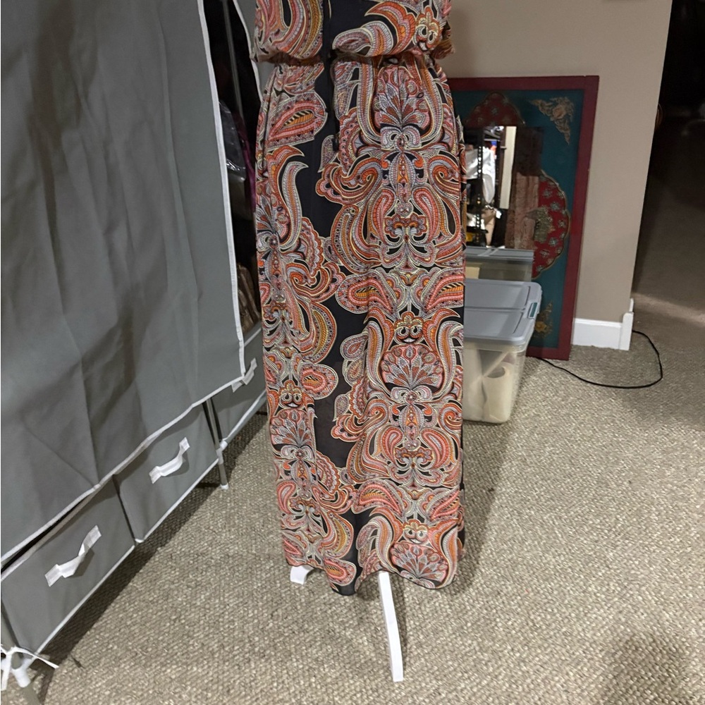 Enfocus Studio NWOT Sz 6 Black & Orange Paisley maxi sun Dress - Picture 3 of 12